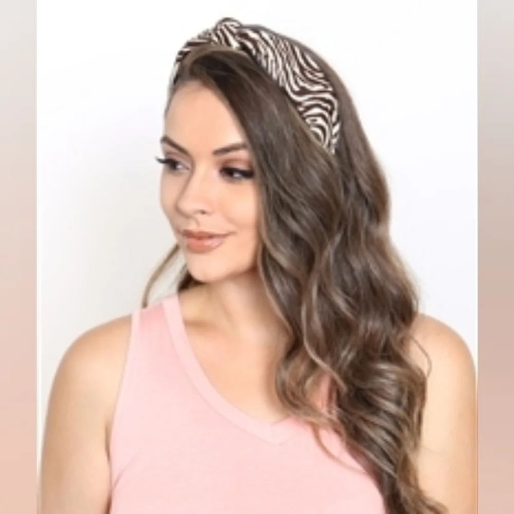 Brown and Cream Zebra Print Headband - Picture 2 of 3